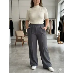 Kadın Battal Kalıp Gri Kumaş Pantolon -(KP01-04)