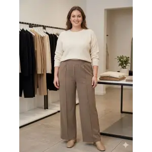 Kadın Battal Kalıp Bej Kumaş Pantolon -(KP01-05)