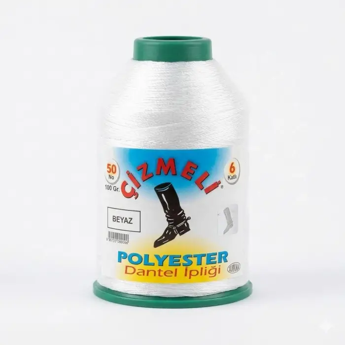 Çizmeli 100 gr. Polyester Oya İpi (50 no)- (Renk no:Beyaz)
