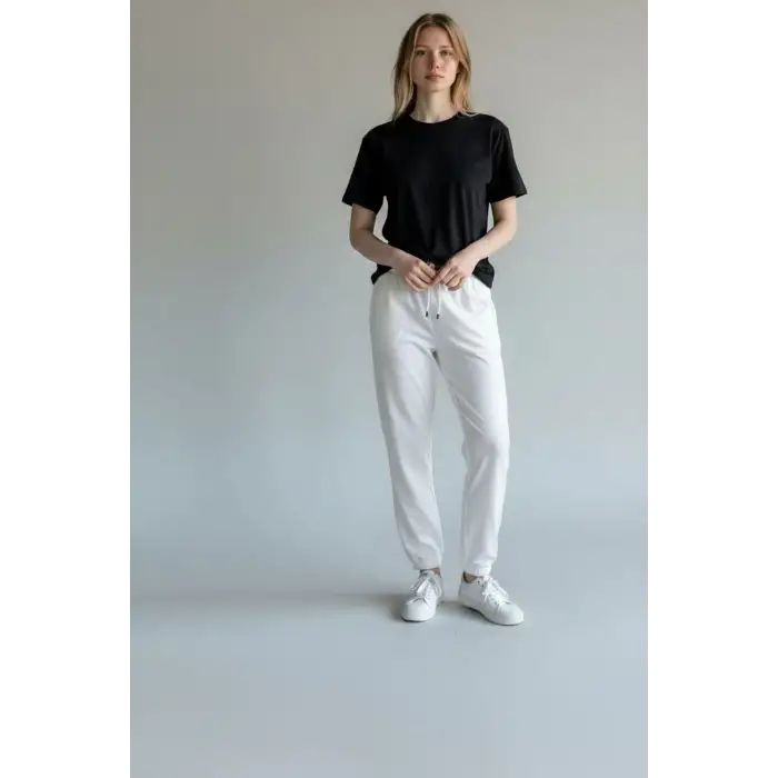 Beyaz Kadın Modal Kumaş Eşofman Altı-(ME01-02)