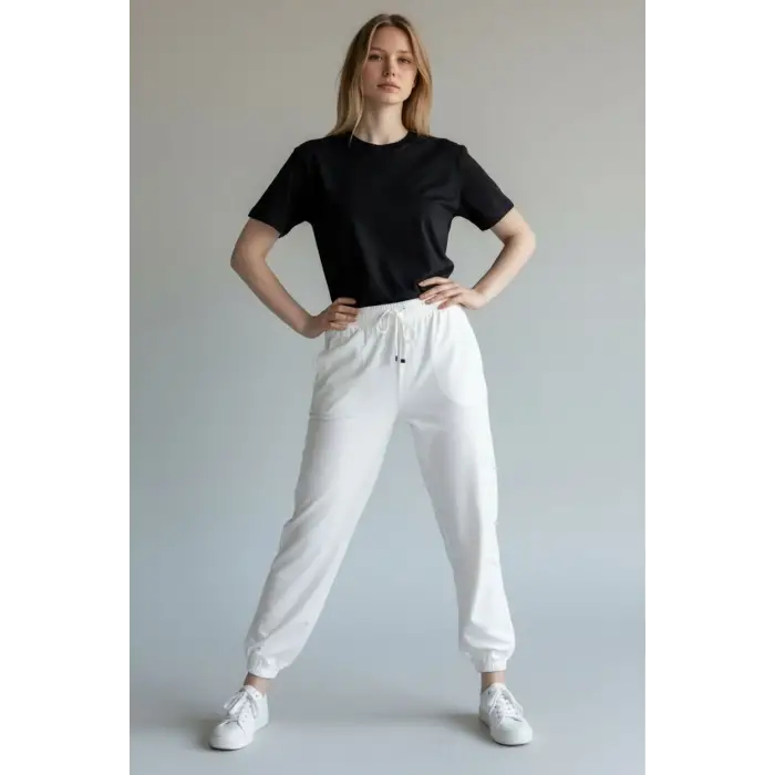 Beyaz Kadın Modal Kumaş Eşofman Altı-(ME01-02)