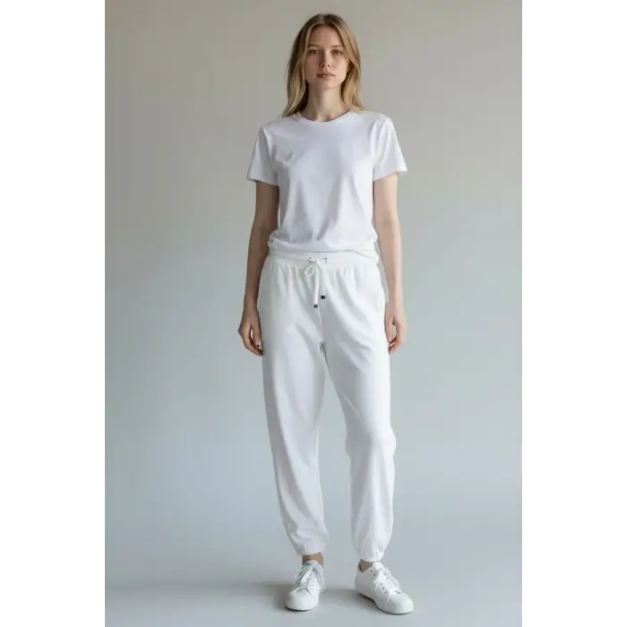 Beyaz Kadın Modal Kumaş Eşofman Altı-(ME01-02)