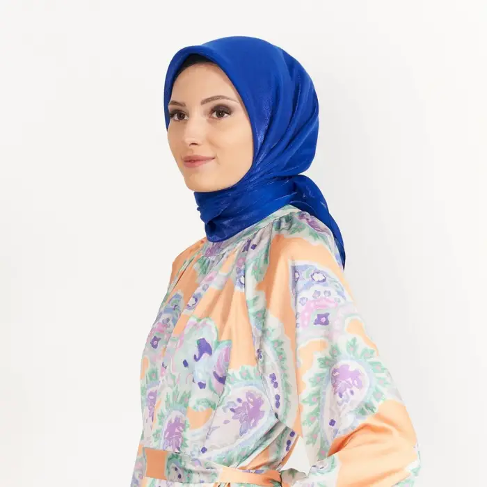 Picasso Düz Pırıltı Kehribar Eşarp Saks Mavi (ry9912)