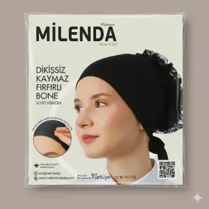 Milenda Kaymaz Viskon Dikişsiz Fırfırlı Bone-(SİYAH)-(FB02-01)