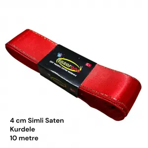 4 cm Simli Kırmızı Saten Kurdele (10 mt.) - (SSK-04-01)