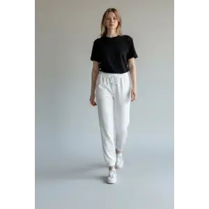 Beyaz Kadın Modal Kumaş Eşofman Altı-(ME01-02)