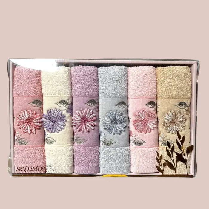 Anemon Jakarlı 3d Nakışlı 50x90 cm 6 adet Havlu (anemon02)