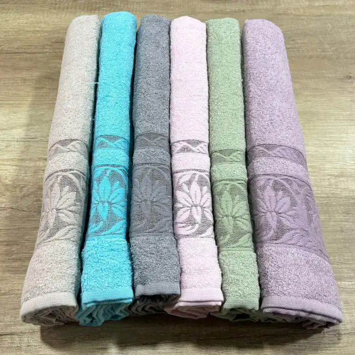 Anemon Renkli Jakarlı 50x90 cm El Yüz Havlusu 12 adet(Anemon9901)