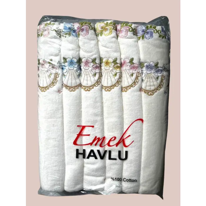 Emek %100 Cotton Nakış Desen 50x90 cm 12 adet Havlu (emek01)