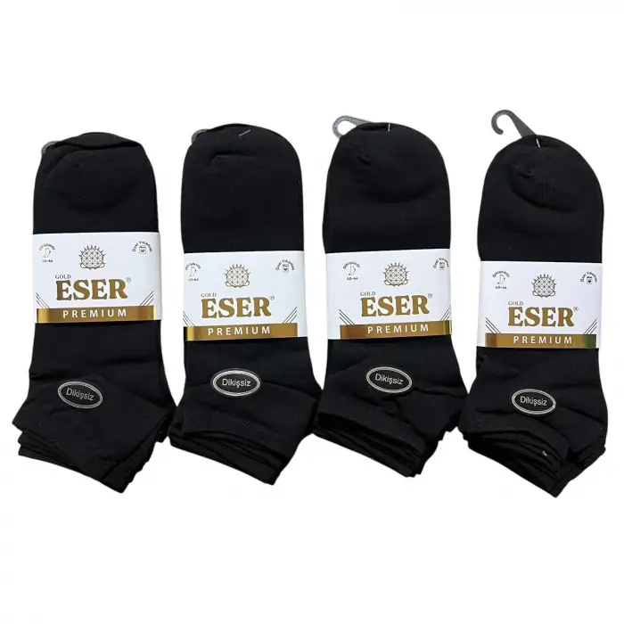 Eser Erkek Dikişsiz Patik Çorap 12li Paket Siyah (MC-96-04)