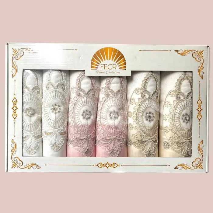 Fecr Nakışlı Güpürlü  50x90 cm 6 adet Havlu (Fecr01)