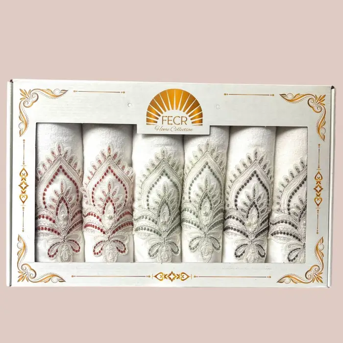 Fecr Nakışlı Güpürlü 50x90 cm 6 adet Havlu (Fecr02)
