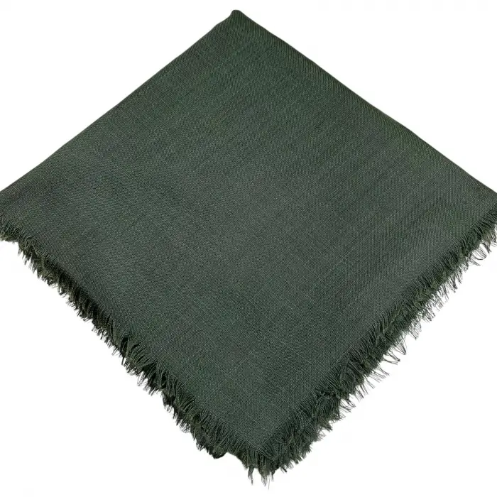 Kampanyalı Düz Flamlı Keten Eşarp Haki Yeşil (Dzf98-04)