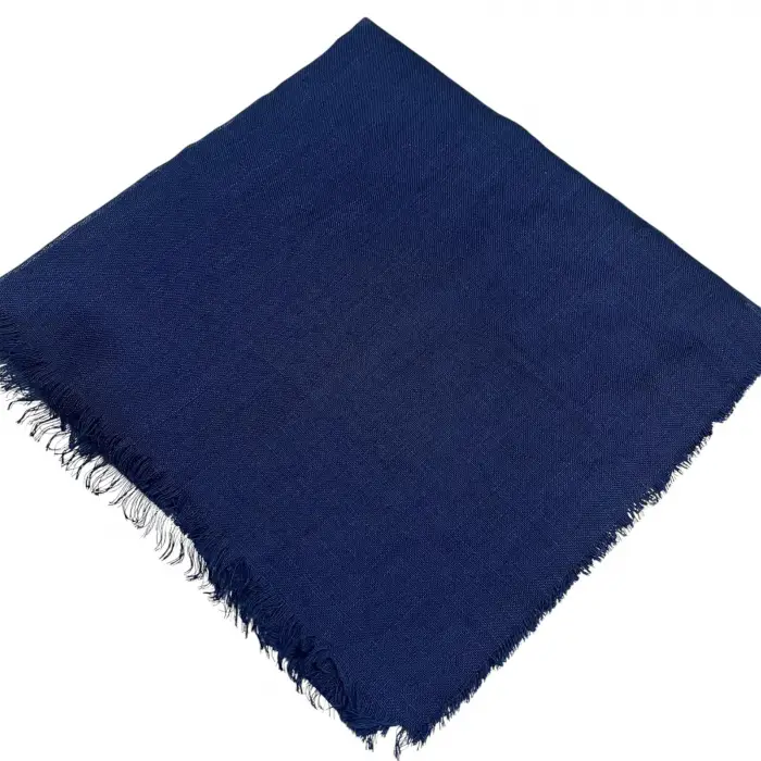 Kampanyalı Düz Flamlı Keten Eşarp Lacivert (Dzf98-25)