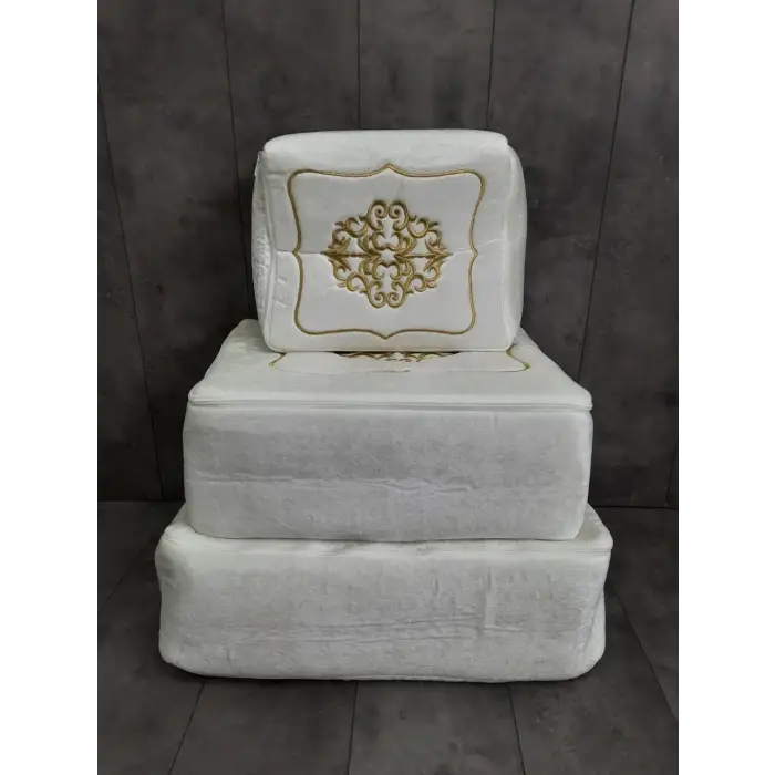 Nakışlı Çeyizlik 3lü Hurç Seti Krem (hurc8002)