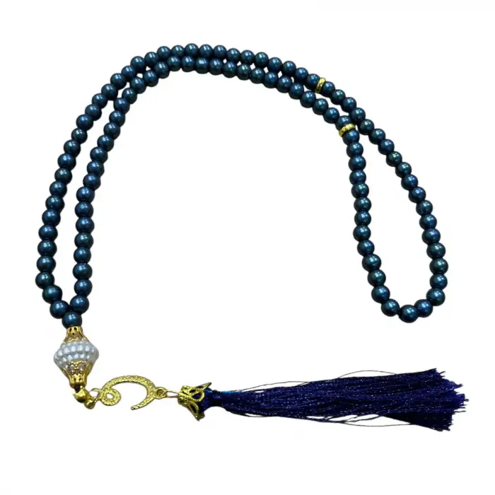 Petrol Mavi Püsküllü İnci Tespih (tsph01-06)