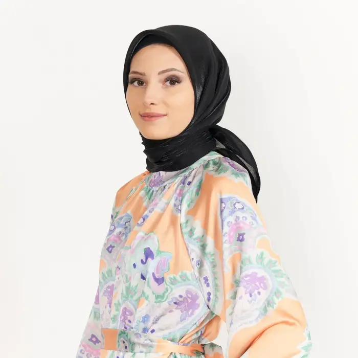 Picasso Düz Pırıltı Kehribar Eşarp Siyah (ry9901)