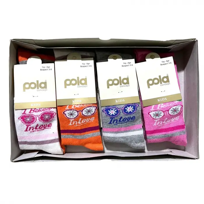 Pola Kız Çocuk Penye Soket Çorap 12li Paket (Yaş:5-6) (KC-90-03)