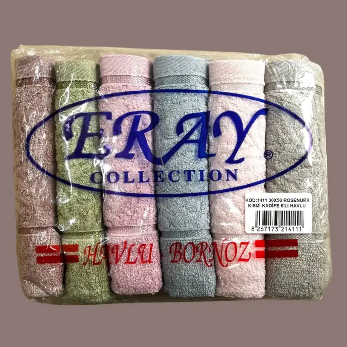 Rosenur 30x50 Kısmı Kadife 6 adet Havlu (rosenur01)