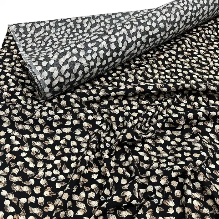 Yeni Sezon Tek En İthal Pamuk Viskon Kumaş Siyah Zemin (90 cm) (VSK01-247)