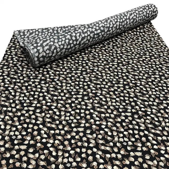 Yeni Sezon Tek En İthal Pamuk Viskon Kumaş Siyah Zemin (90 cm) (VSK01-247)