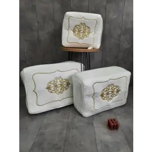 Nakışlı Çeyizlik 3lü Hurç Seti Krem (hurc8002)