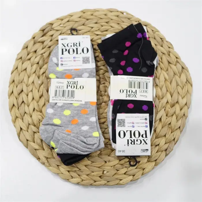 Polo Gri Kadın Penye Patik Çorap 12li Paket (BC-99-02)
