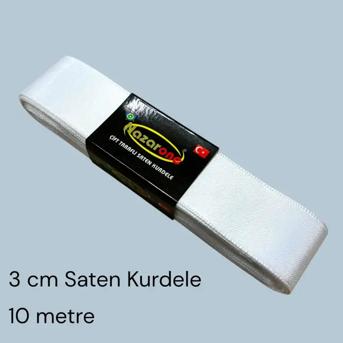 3 cm Beyaz Saten Kurdele (10 mt.) - (SK-03-01)