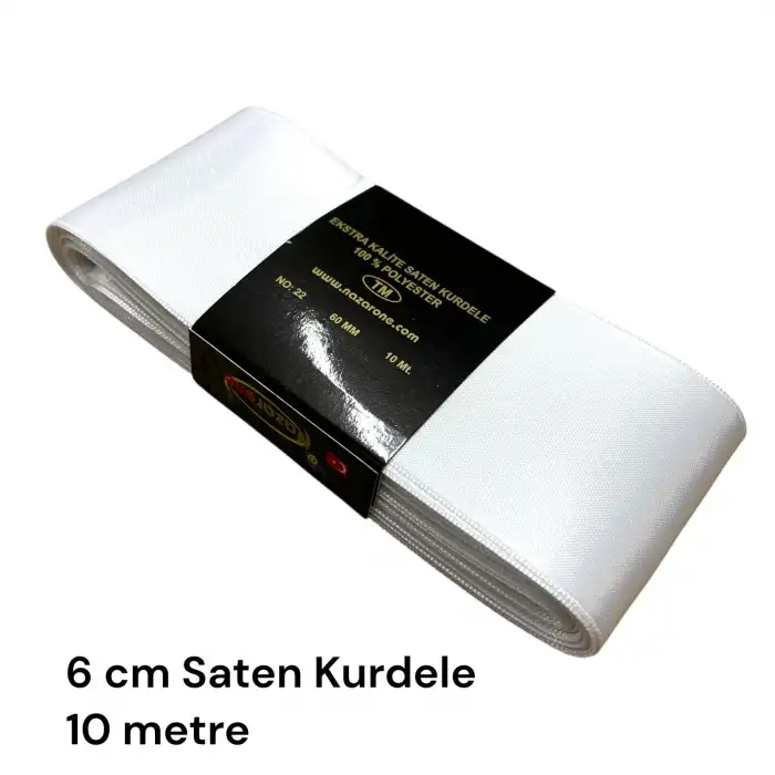 6 cm Beyaz Saten Kurdele (10 mt.) - (SK-06-02)