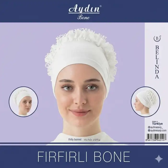 Aydın Dikişli Penye Dantel Fırfırlı Bone-(BEYAZ) (FB05-02)