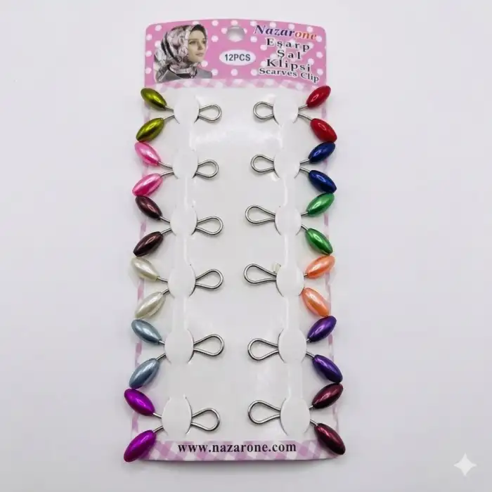 Nazarone Karışık Renk Eşarp Klipsi 1 Paket (Eİ01-18)