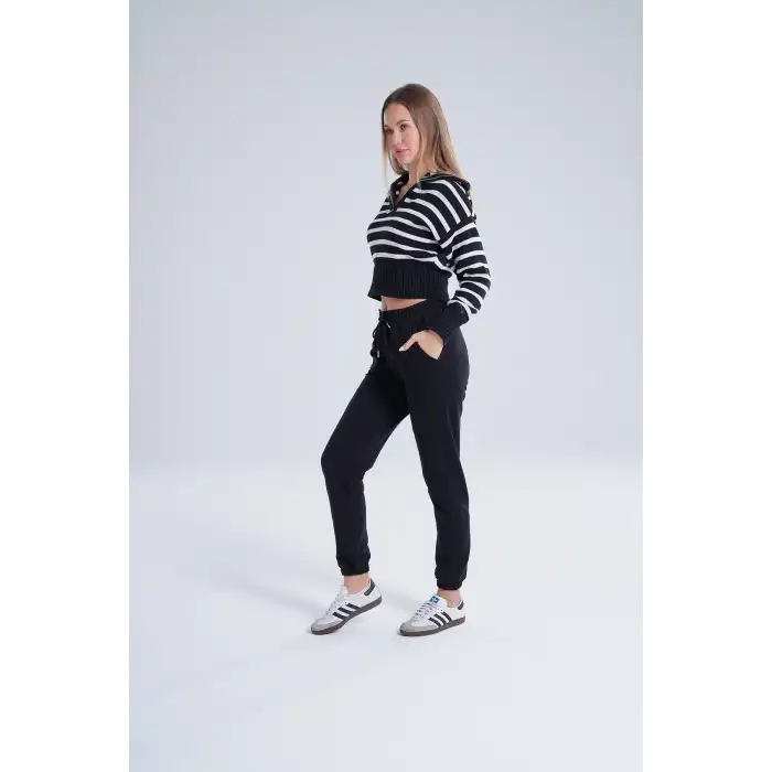 Siyah Kadın Pamuk Jogger Eşofman Altı-(jg01-01)