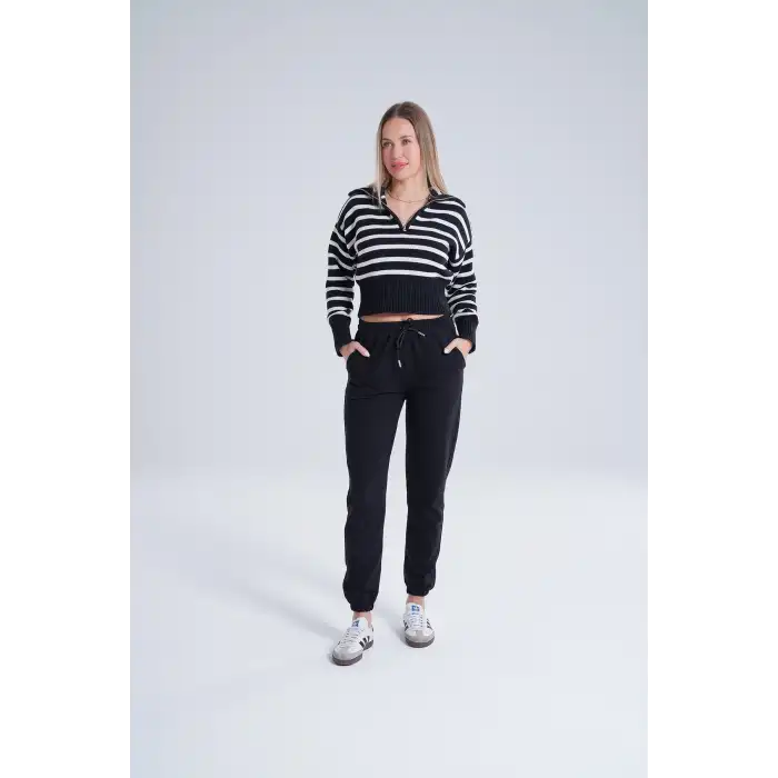 Siyah Kadın Pamuk Jogger Eşofman Altı-(jg01-01)