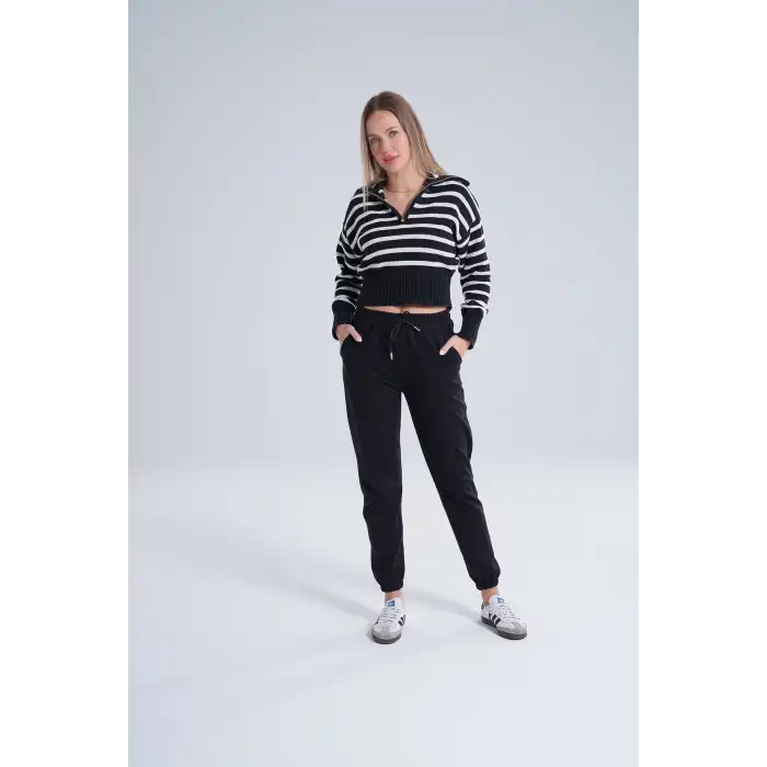 Siyah Kadın Pamuk Jogger Eşofman Altı-(jg01-01)