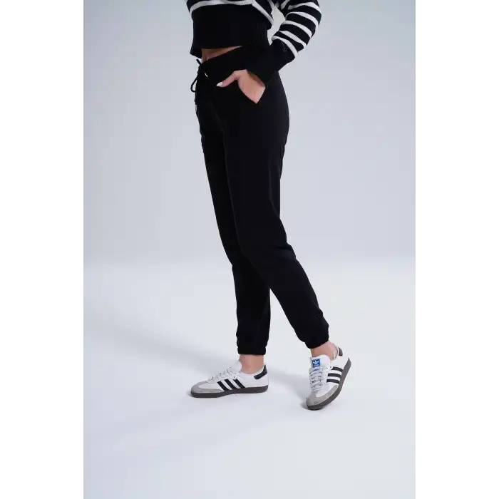 Siyah Kadın Pamuk Jogger Eşofman Altı-(jg01-01)
