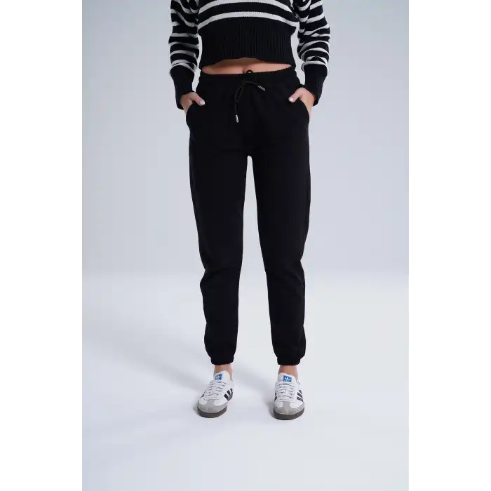 Siyah Kadın Pamuk Jogger Eşofman Altı-(jg01-01)