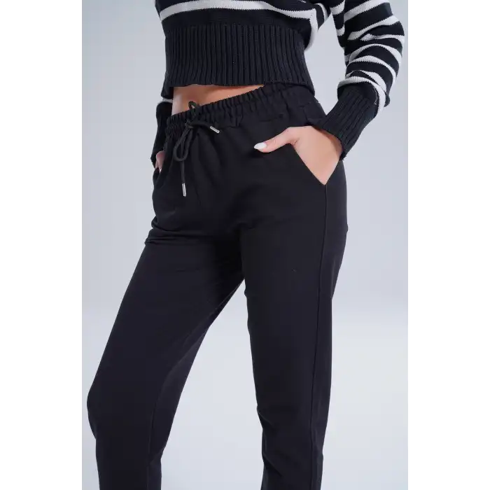 Siyah Kadın Pamuk Jogger Eşofman Altı-(jg01-01)