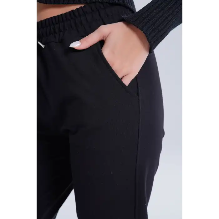 Siyah Kadın Pamuk Jogger Eşofman Altı-(jg01-01)