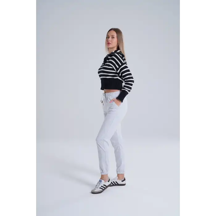 Gri Kadın Pamuk Jogger Eşofman Altı-(jg01-02)