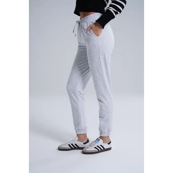 Gri Kadın Pamuk Jogger Eşofman Altı-(jg01-02)
