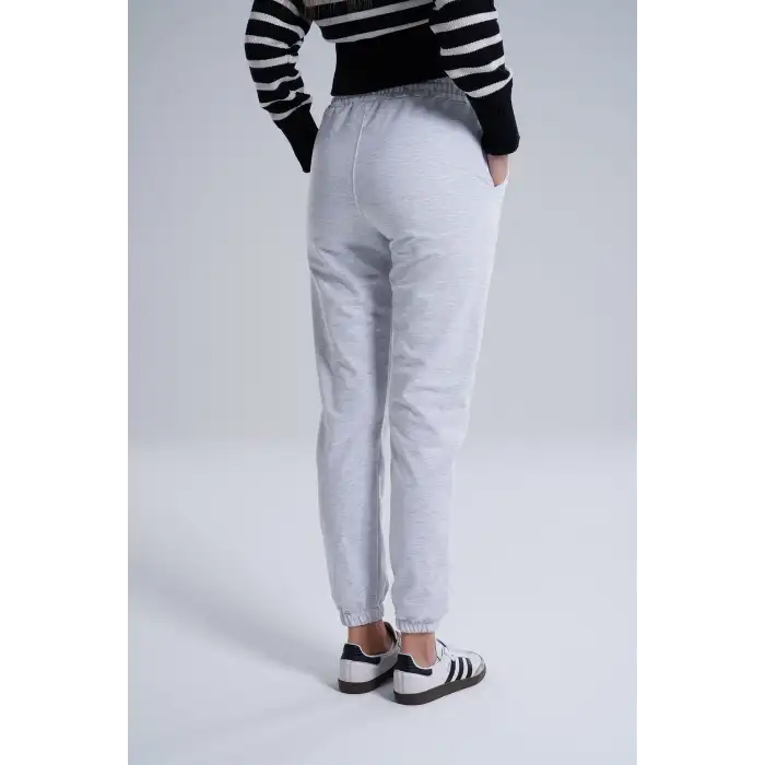 Gri Kadın Pamuk Jogger Eşofman Altı-(jg01-02)