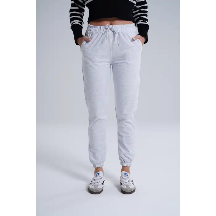 Gri Kadın Pamuk Jogger Eşofman Altı-(jg01-02)
