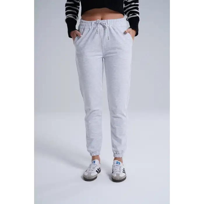 Gri Kadın Pamuk Jogger Eşofman Altı-(jg01-02)