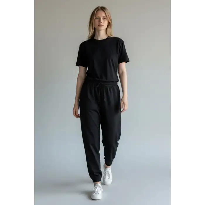 Siyah Kadın Modal Kumaş Eşofman Altı-(ME01-01)