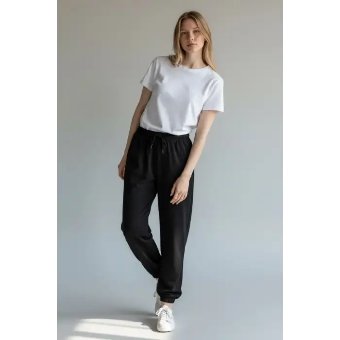 Siyah Kadın Modal Kumaş Eşofman Altı-(ME01-01)