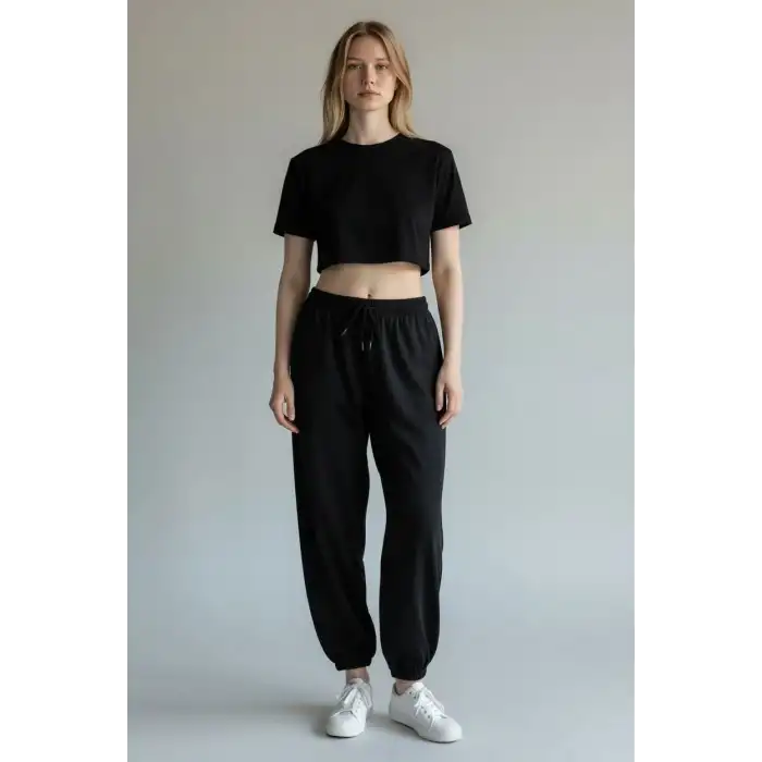 Siyah Kadın Modal Kumaş Eşofman Altı-(ME01-01)