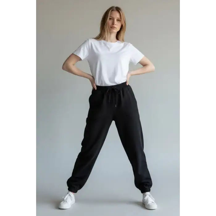 Siyah Kadın Modal Kumaş Eşofman Altı-(ME01-01)