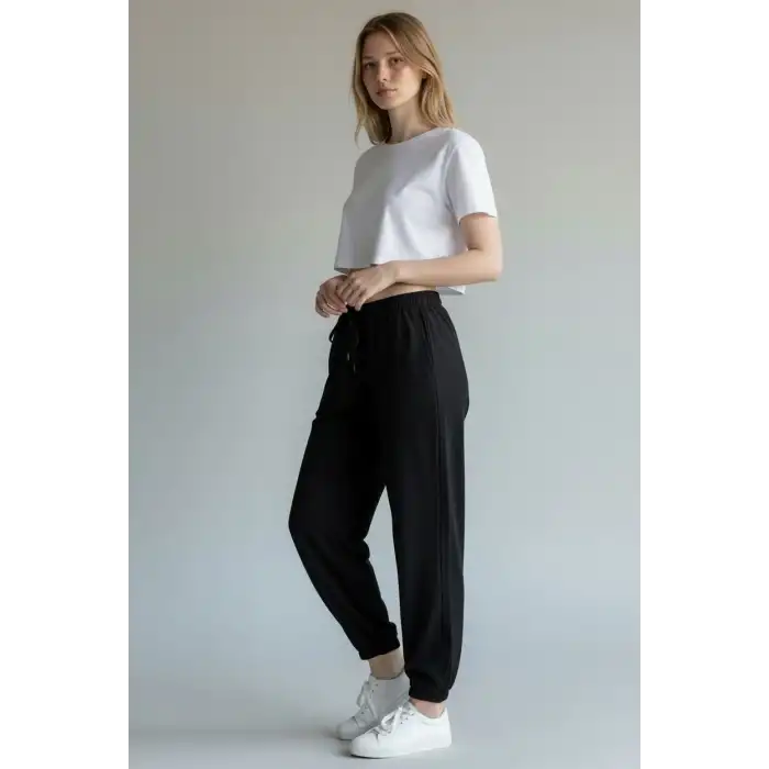 Siyah Kadın Modal Kumaş Eşofman Altı-(ME01-01)