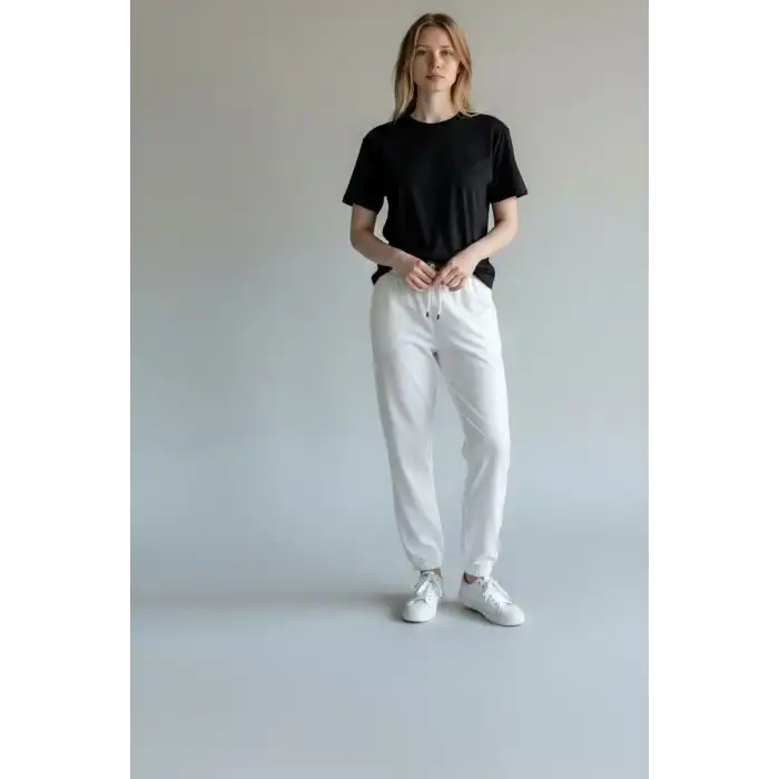 Beyaz Kadın Modal Kumaş Eşofman Altı-(ME01-02)