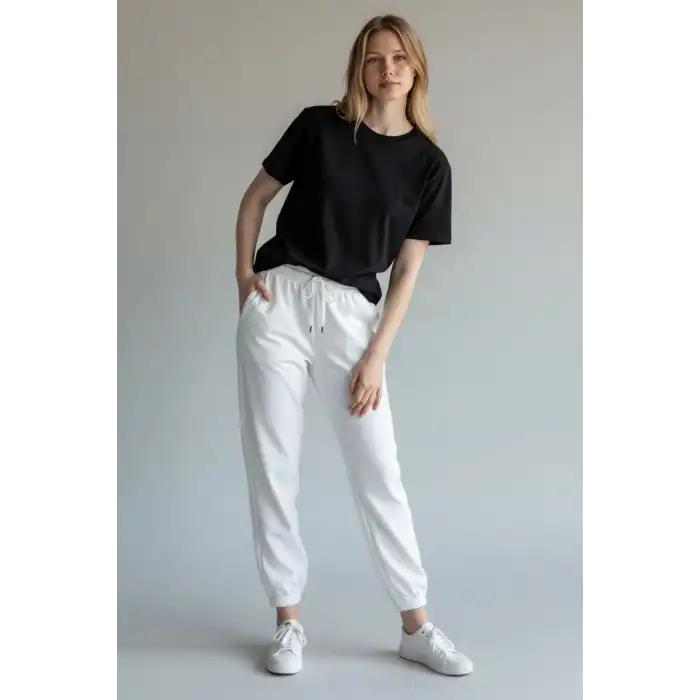 Beyaz Kadın Modal Kumaş Eşofman Altı-(ME01-02)